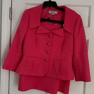 Elegant Two-Piece Blazer & Skirt Set in Bright Pink